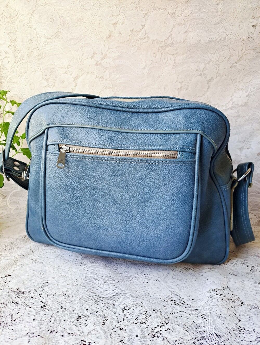 Vintage 70s Sky Blue American Tourister Type Vinyl Carry-On Shoulder Bag Korea
